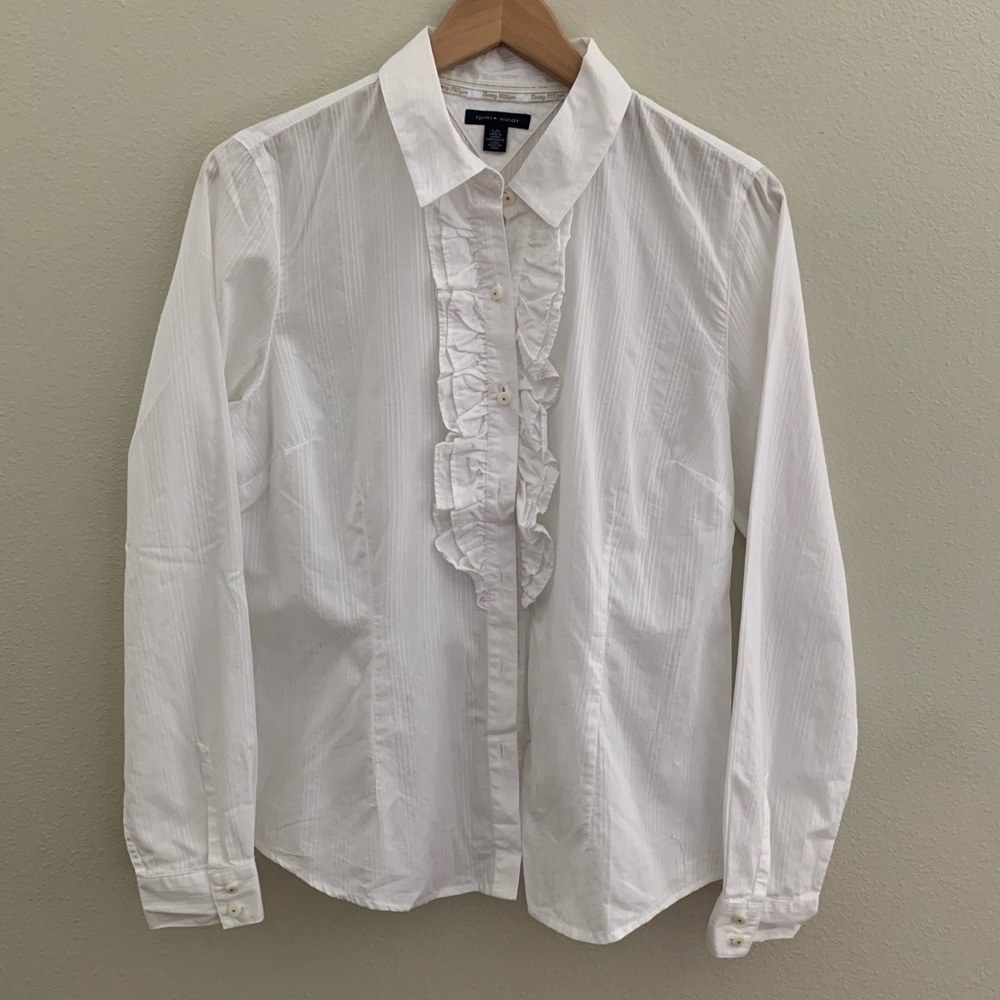 Tommy Hilfiger White Button Down Blouse, Size L